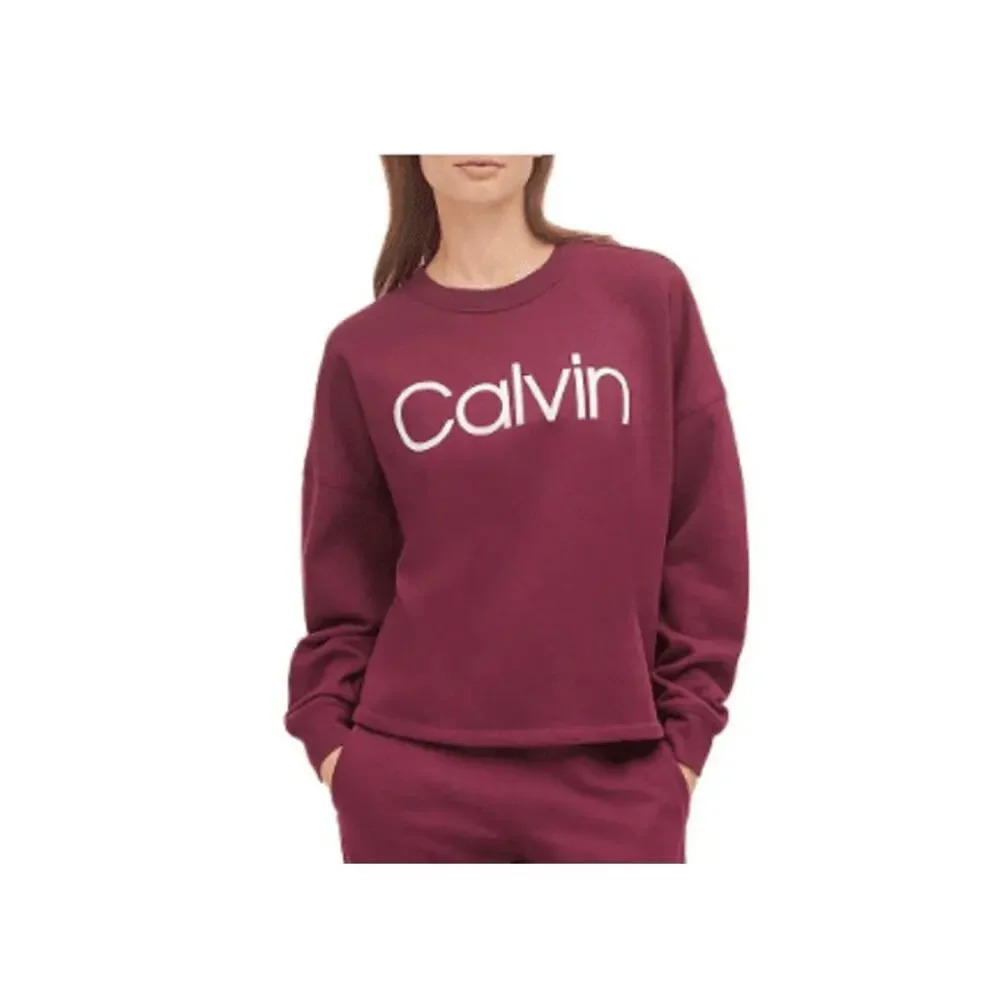 Calvin Klein Women's Medium‎ Maroon Crewneck Long Sleeve Cotton Sweatshirt
